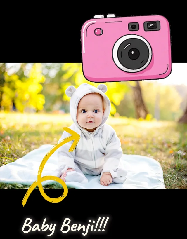 The original photo: baby Benji in a bear-ear hoodie sitting on a blanket in a sunny park, before WallyPaper