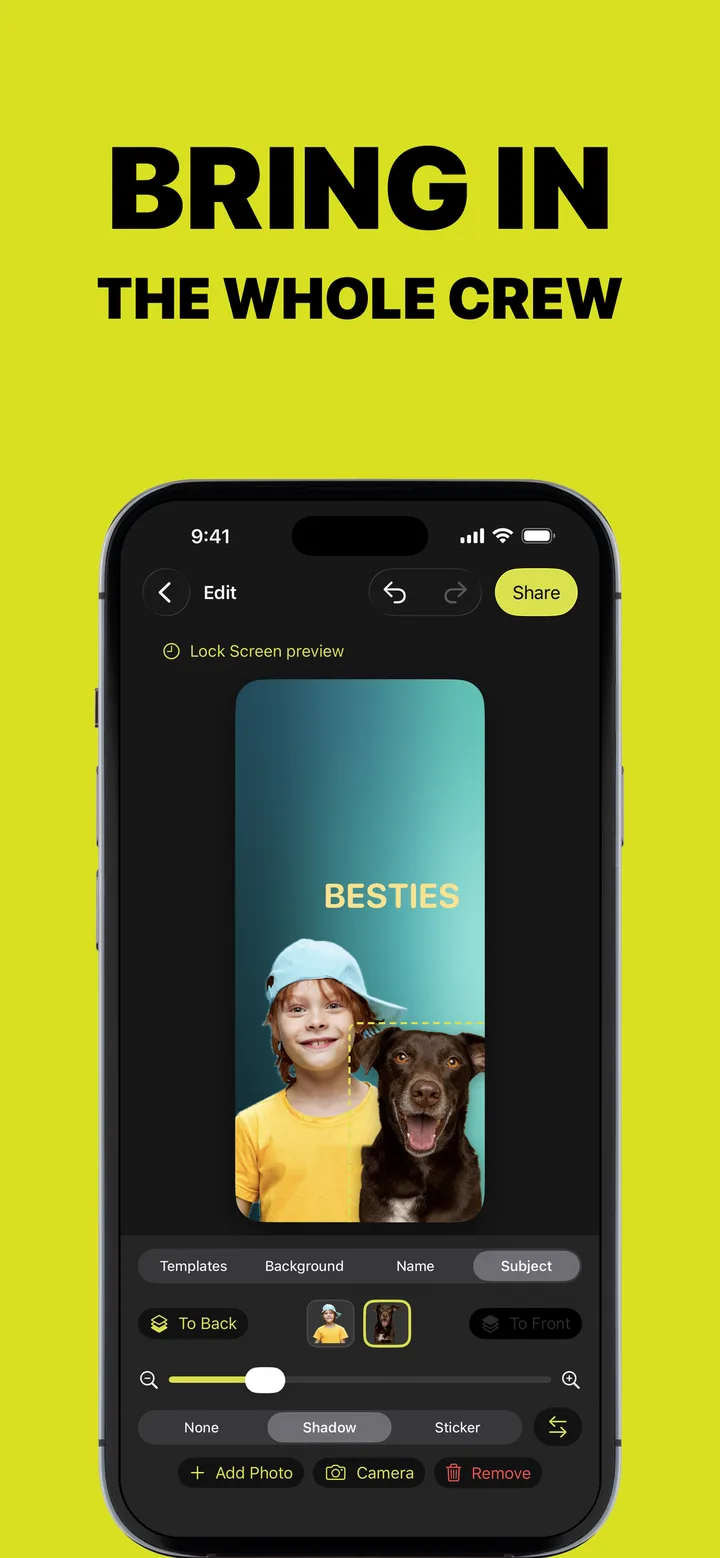 Bring in the whole crew: a boy and a dog on one wallpaper labeled Besties